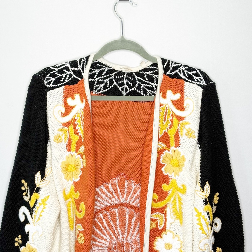 Soft Surroundings Womens Size 1X Floral Embroidered Cotton Cardigan Sweater - Picture 4 of 11